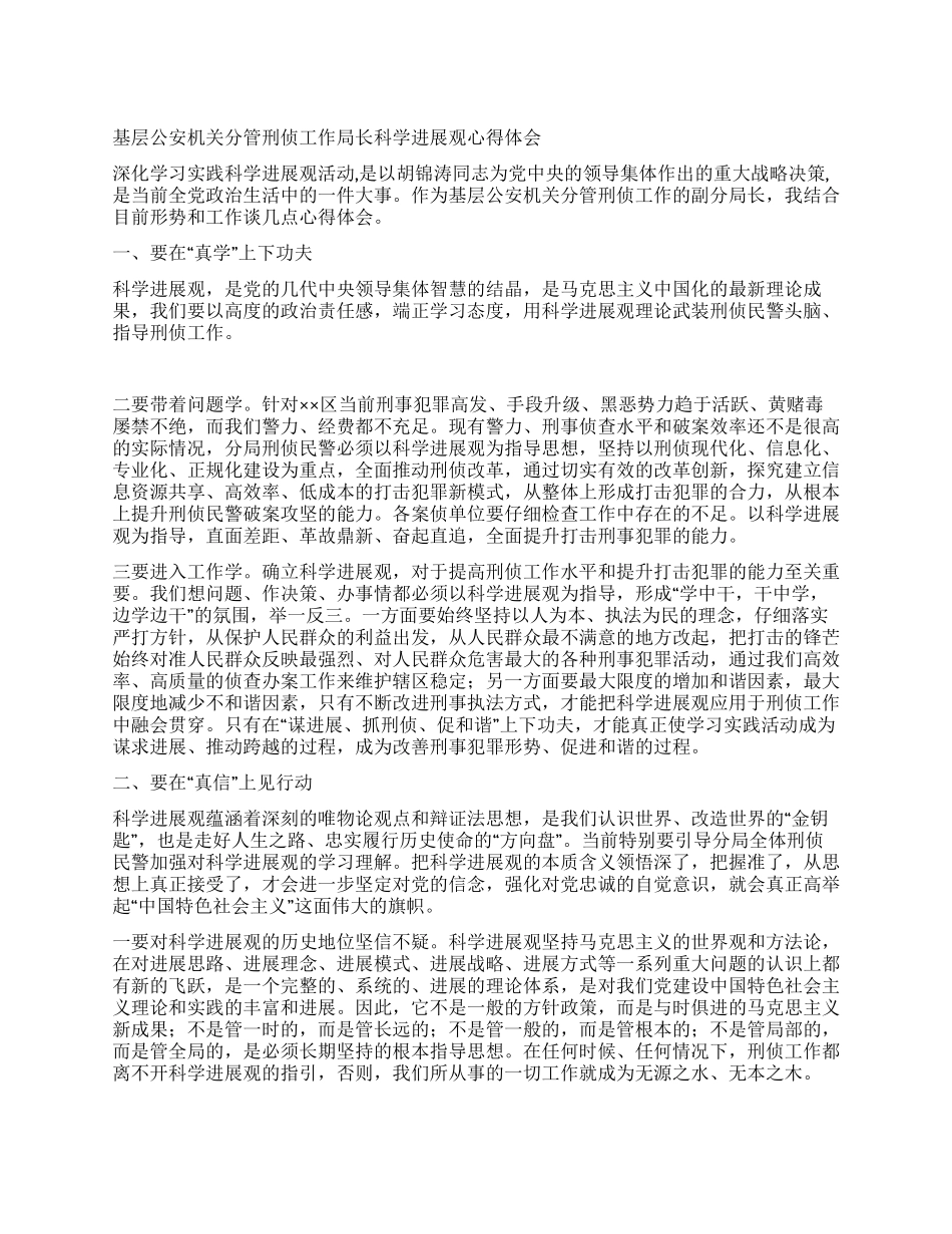 基层公安机关分管刑侦工作局长科学发展观心得体会_第1页