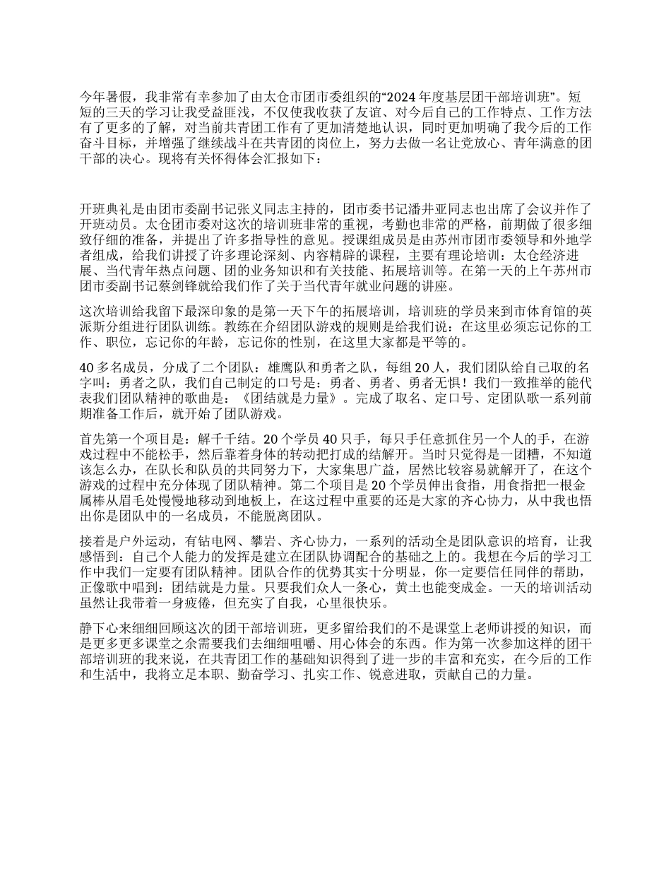 基层团干部培训心得_第1页