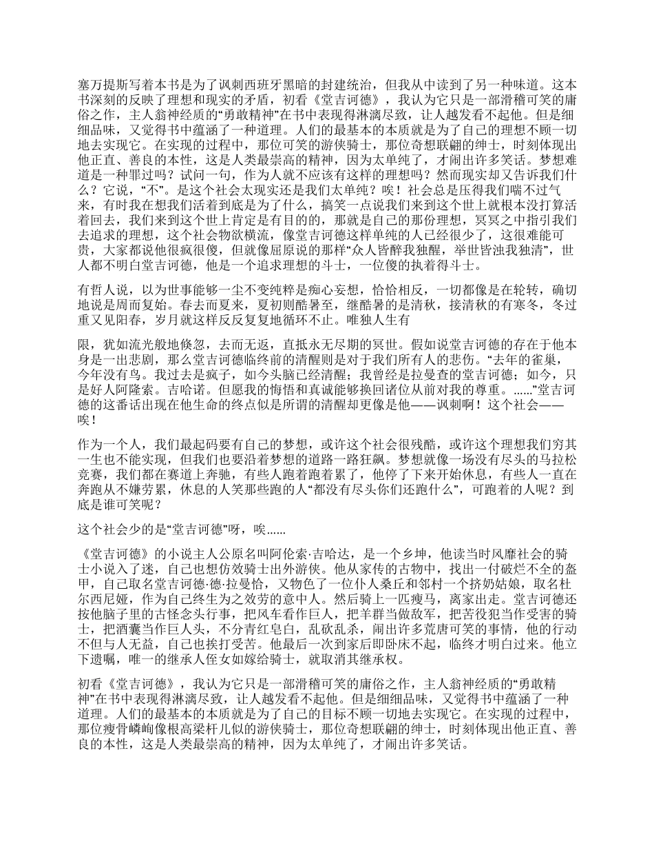 堂吉坷德读后感_第2页