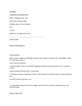 外贸业务英文求职简历