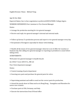 外贸人员个人简历范文(英文)