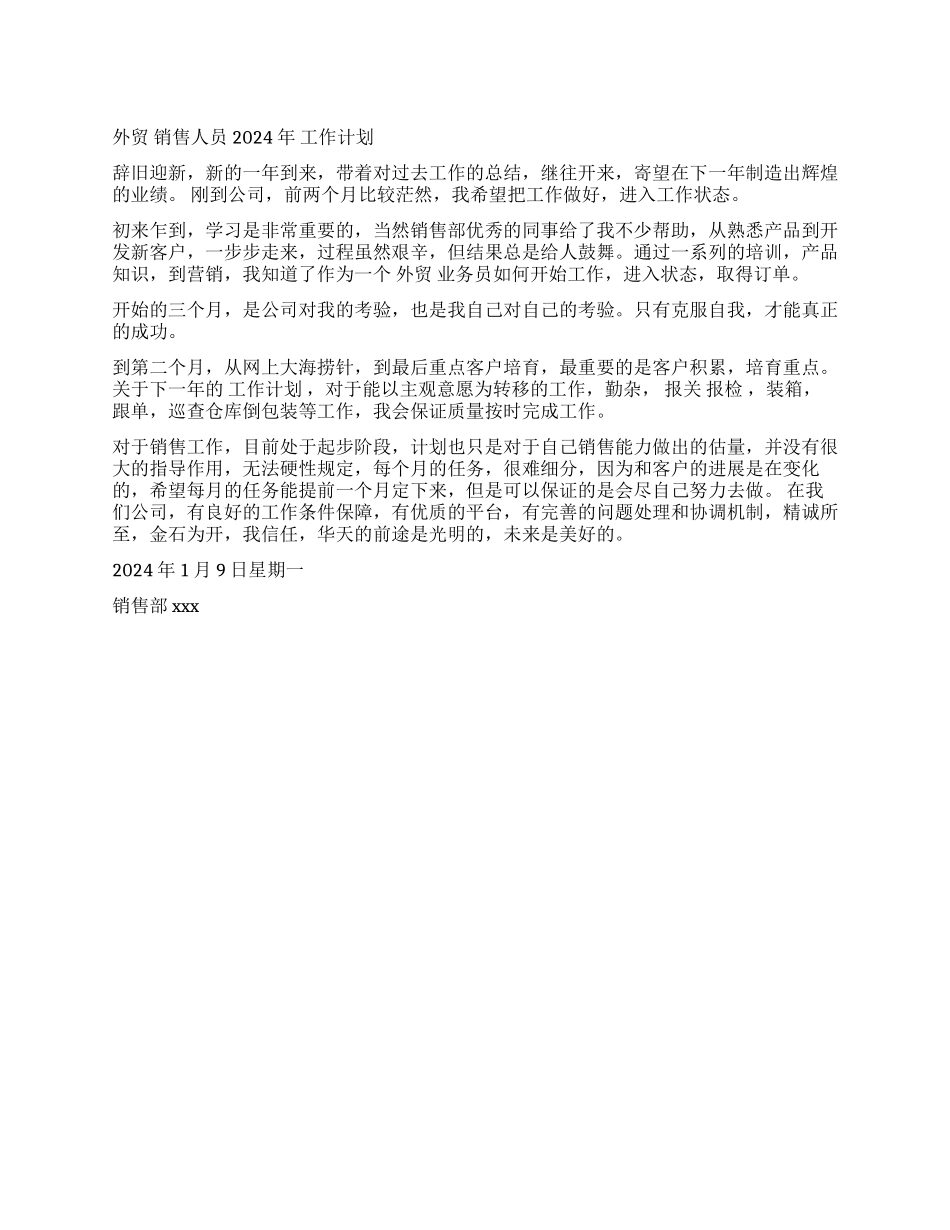外贸销售人员2024年工作计划_第1页