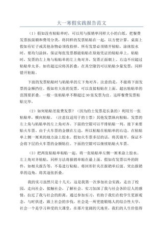 大一寒假实践报告范文