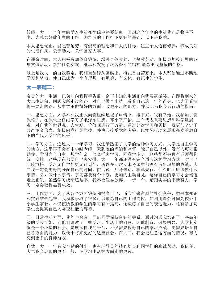 大一自我鉴定表3篇_第1页