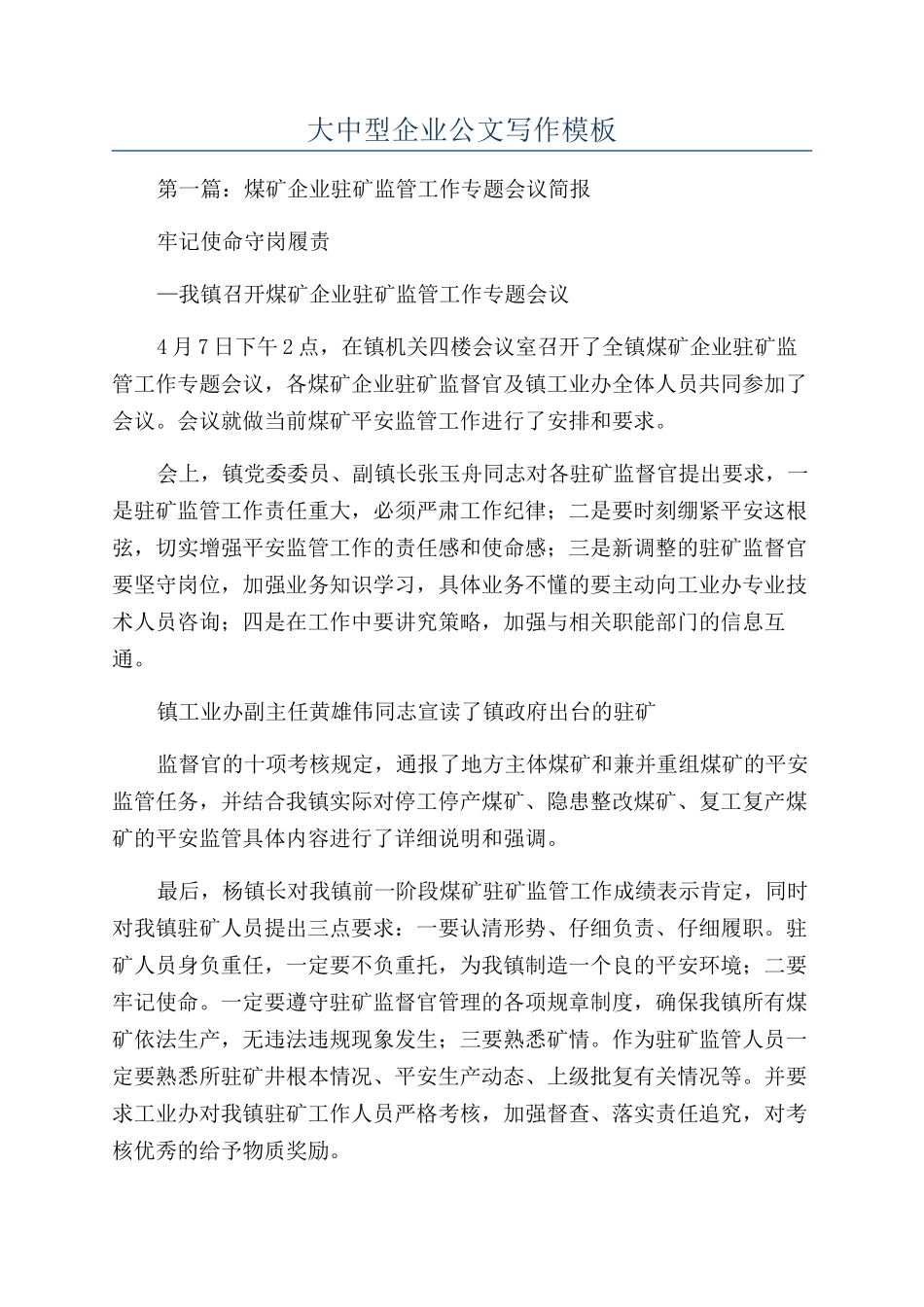 大中型企业公文写作模板_第1页