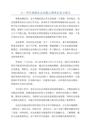 大二学生寒假社会实践心得体会范文例文