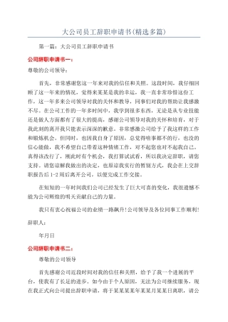 大公司员工辞职申请书