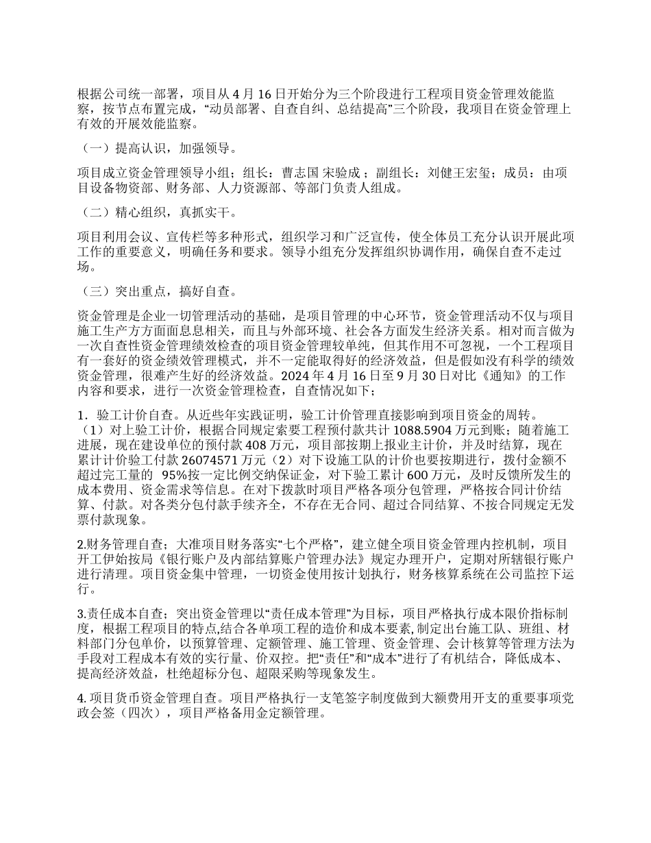 大准项目资金管理自查自纠工作总结_第1页
