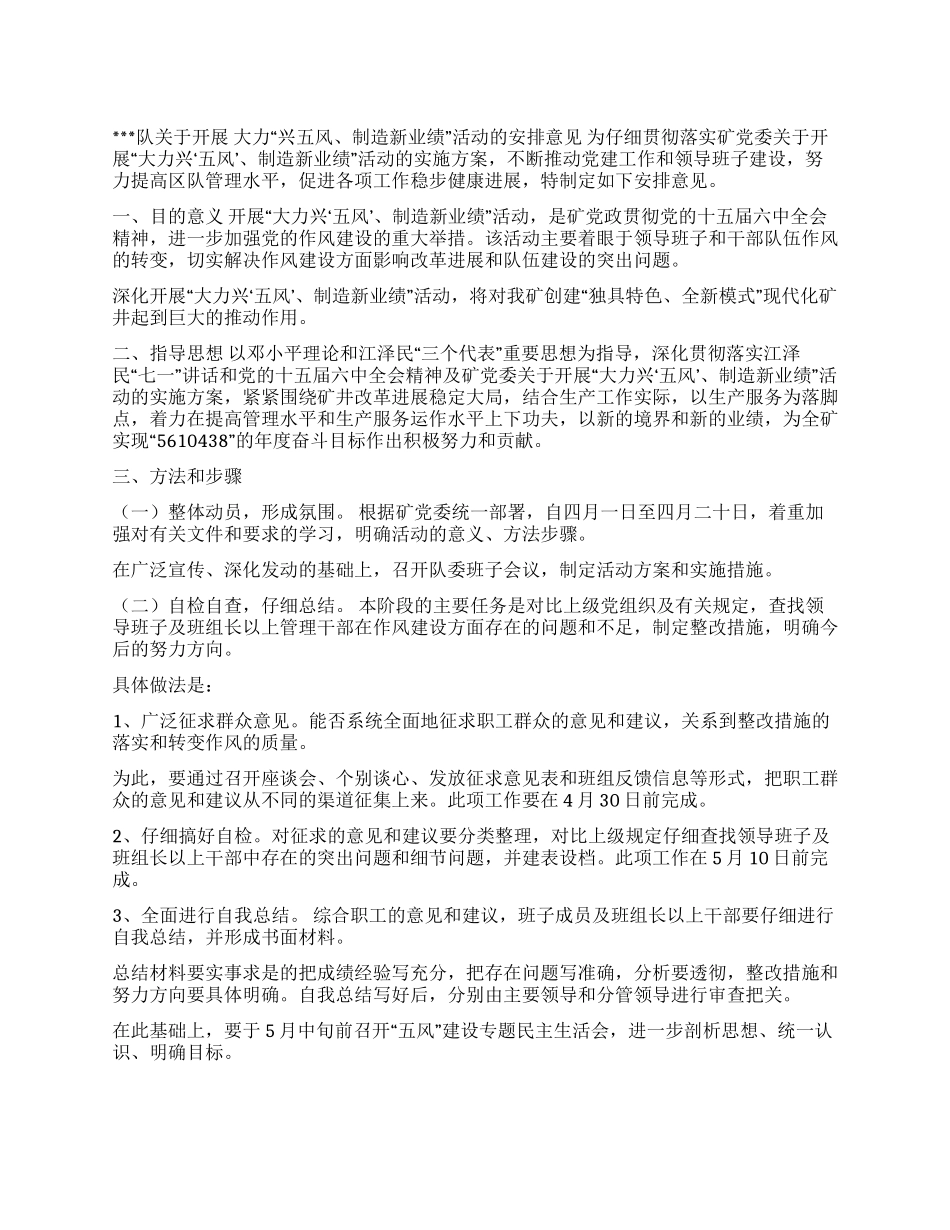 大力“兴五风创造新业绩活动的安排意见队关于开展_第1页