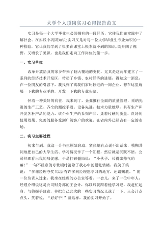 大学个人顶岗实习心得报告范文