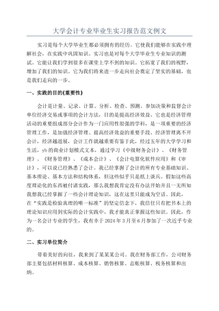 大学会计专业毕业生实习报告范文例文