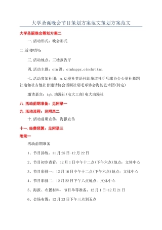 大学圣诞晚会节目策划方案范文策划方案范文