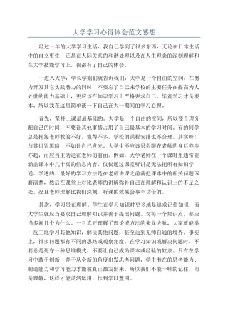 大学学习心得体会范文感想