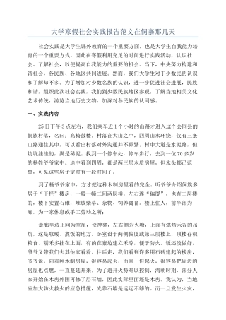 大学寒假社会实践报告范文在侗寨那几天