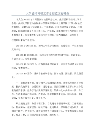 大学教师科研工作总结范文有哪些