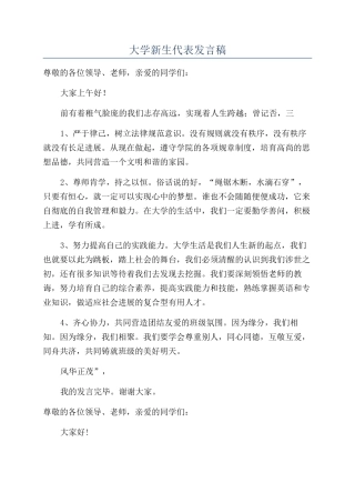 大学新生代表发言稿
