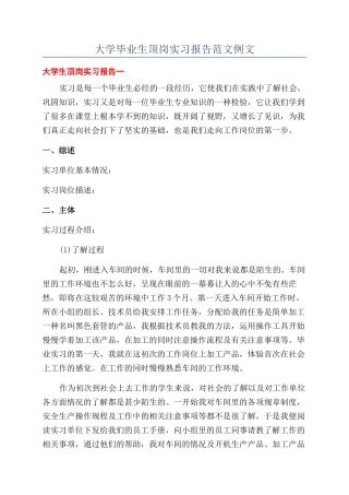 大学毕业生顶岗实习报告范文例文