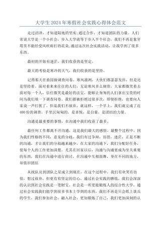 大学生2024年寒假社会实践心得体会范文