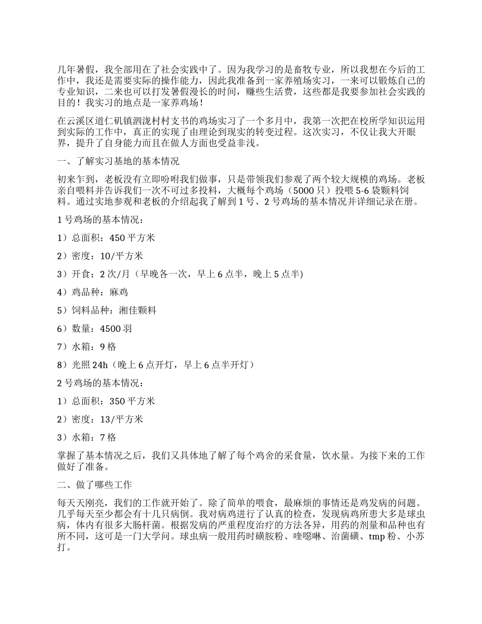 大学生云溪区鸡场实践报告_第1页