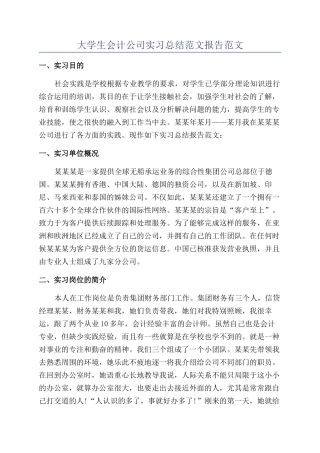 大学生会计公司实习总结范文报告范文