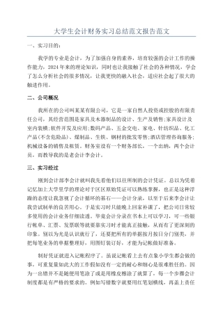 大学生会计财务实习总结范文报告范文