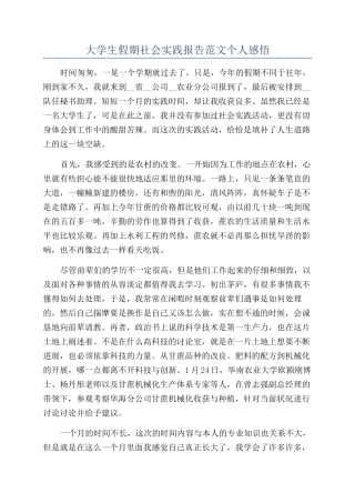 大学生假期社会实践报告范文个人感悟