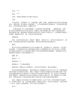 大学生关于错别字调查报告范文