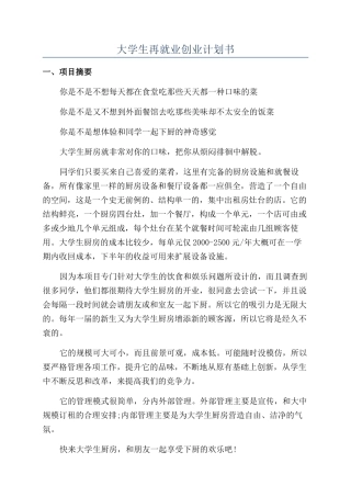 大学生再就业创业计划书