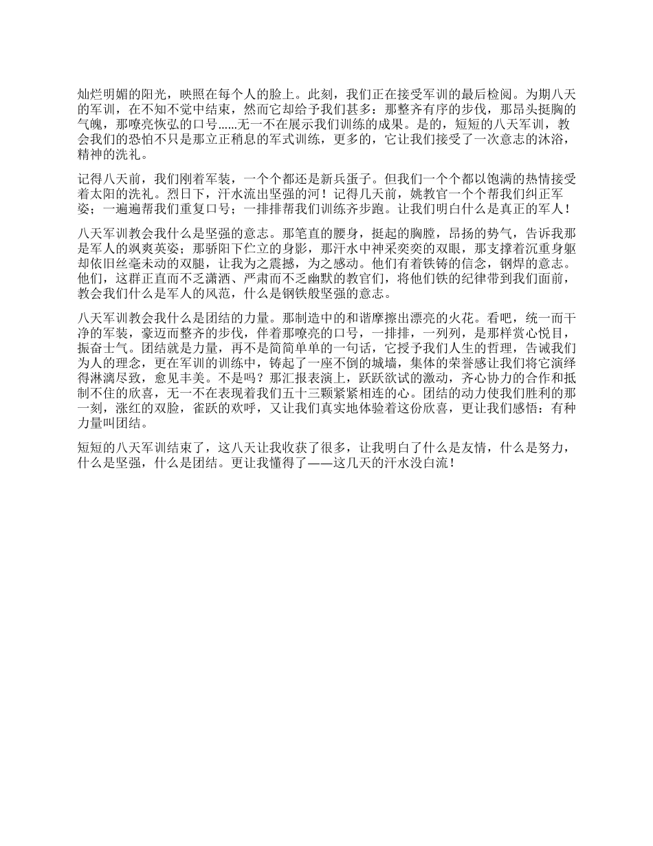 大学生军训心得体会有种力量叫团结_第1页