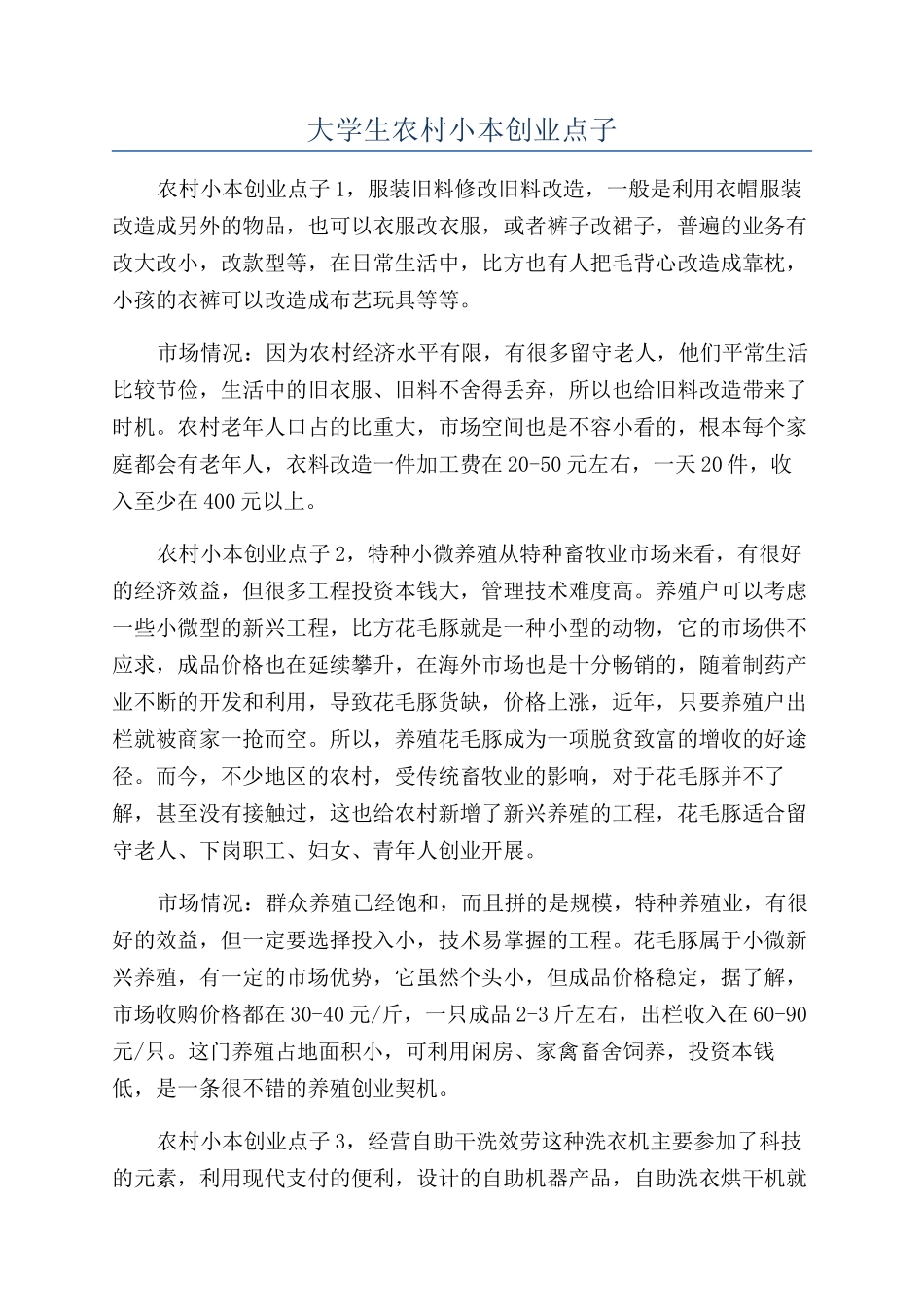 大学生农村小本创业点子_第1页