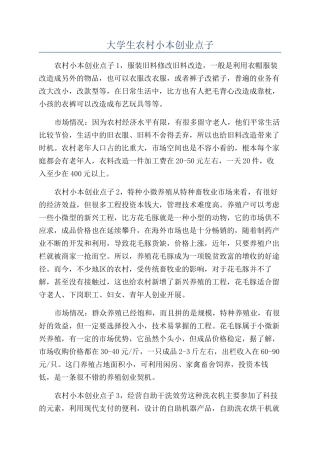 大学生农村小本创业点子