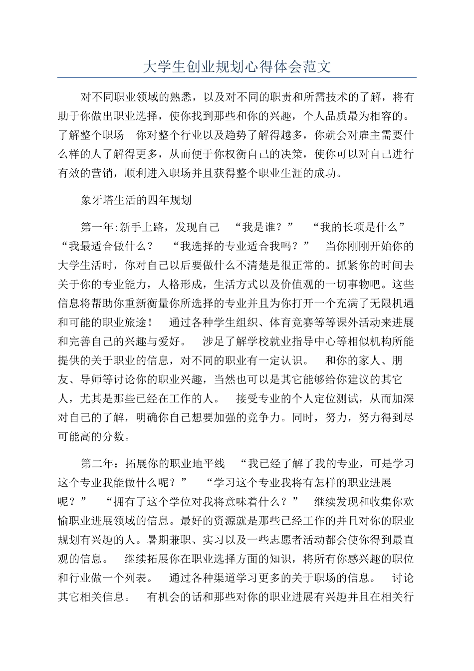 大学生创业规划心得体会范文_第1页