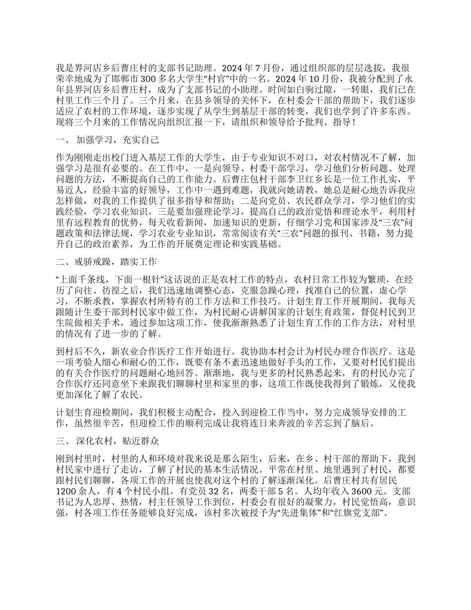 大学生到村任职季度工作总结_第1页