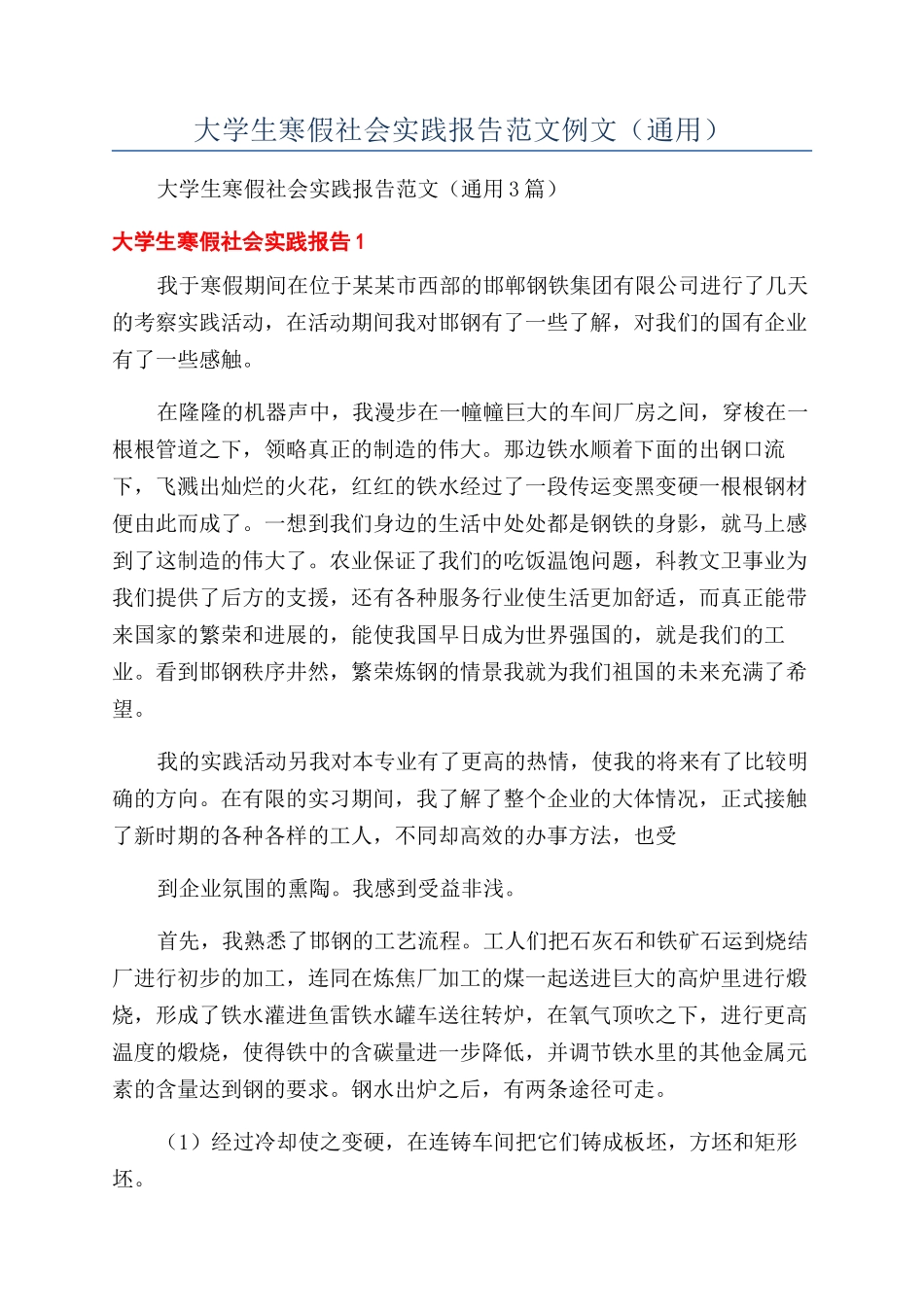 大学生寒假社会实践报告范文例文_第1页