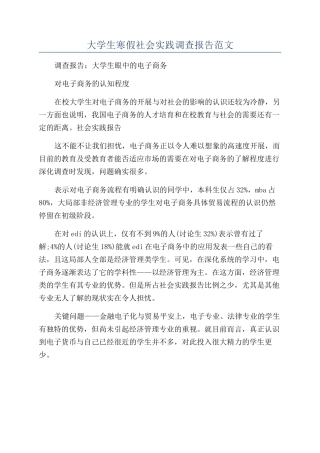 大学生寒假社会实践调查报告范文