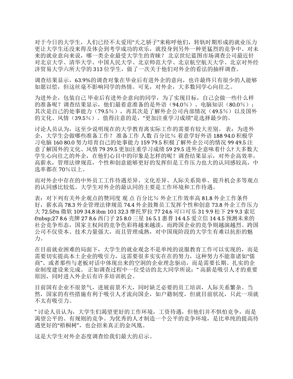 大学生就业为什么选择外企_第1页
