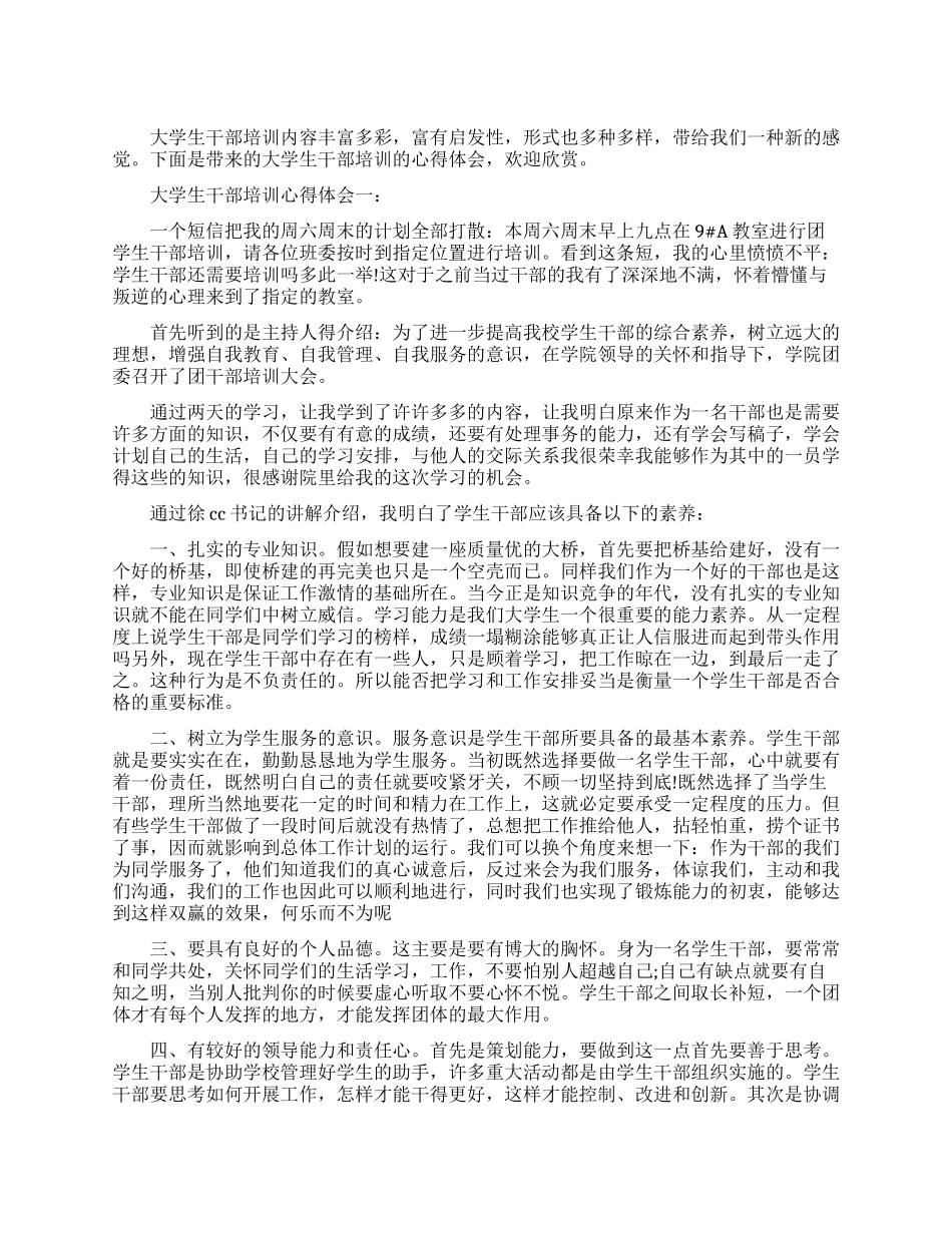 大学生干部培训心得体会3篇_第1页