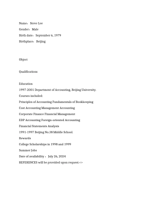 大学生应聘财务助理英文简历范文