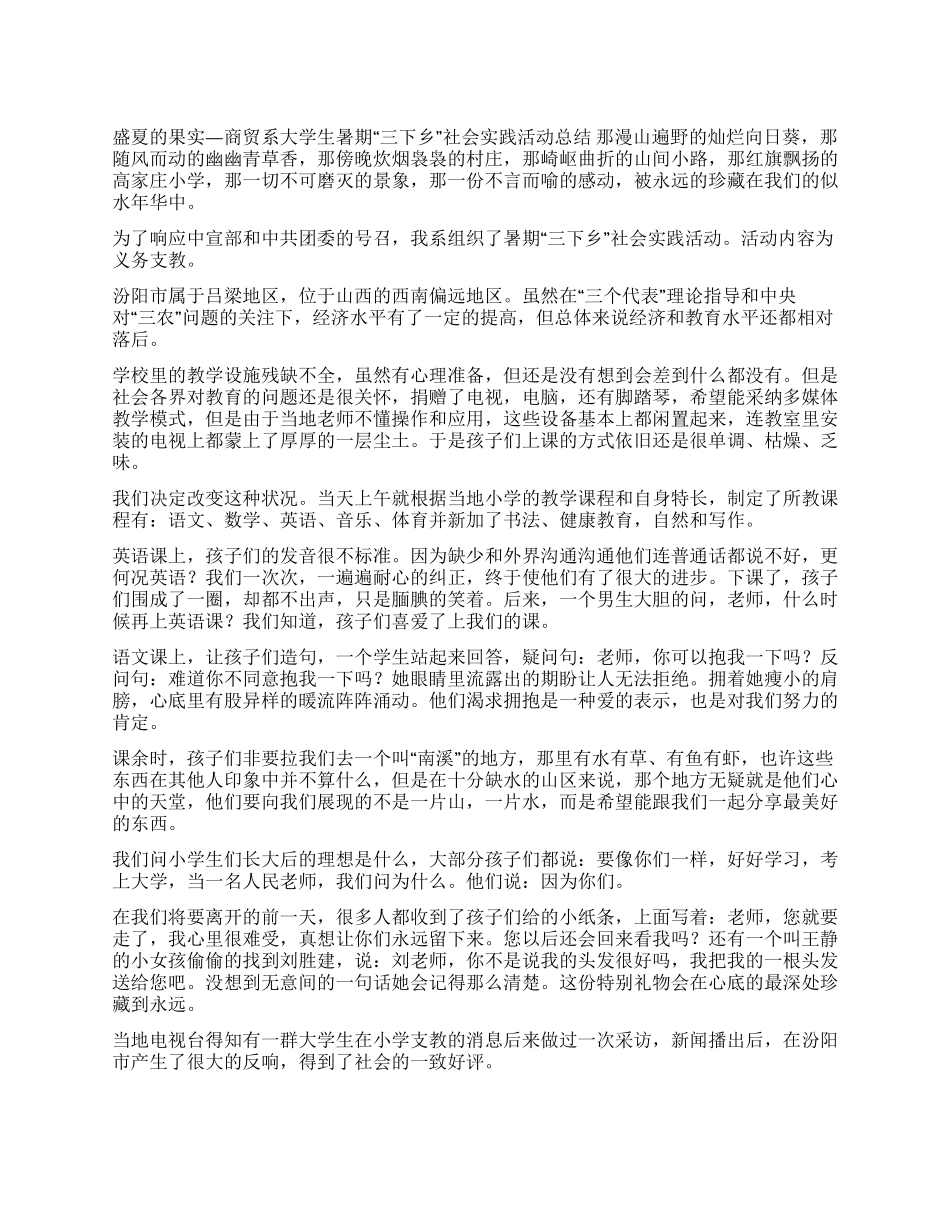 大学生暑期三下乡社会实践活动总结_第1页