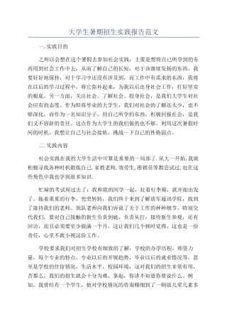 大学生暑期招生实践报告范文
