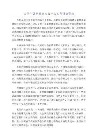 大学生暑期社会实践个人心得体会范文