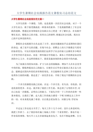 大学生暑期社会实践报告范文暑假实习总结范文