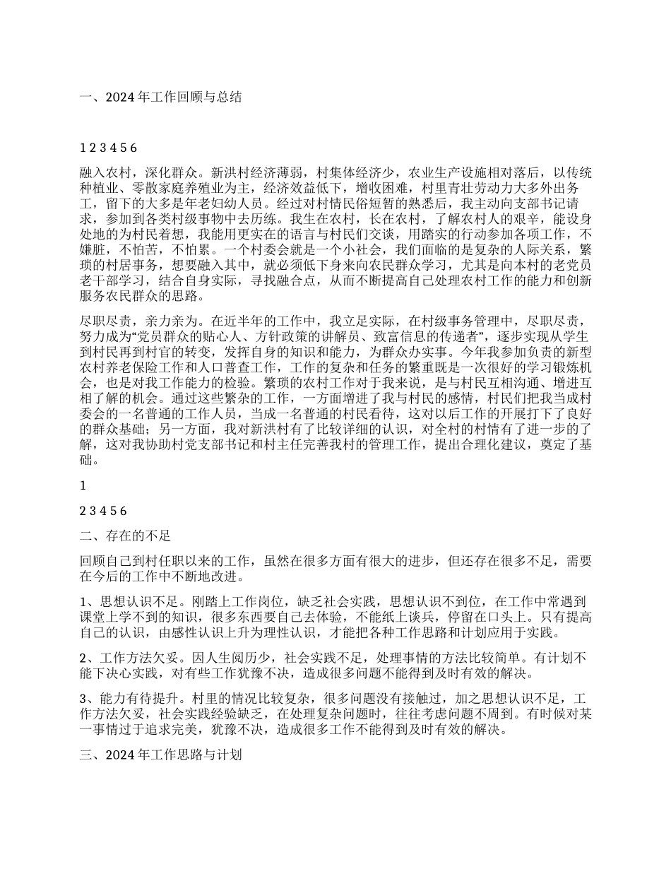 大学生村官2024年工作总结与2024年工作计划_第1页