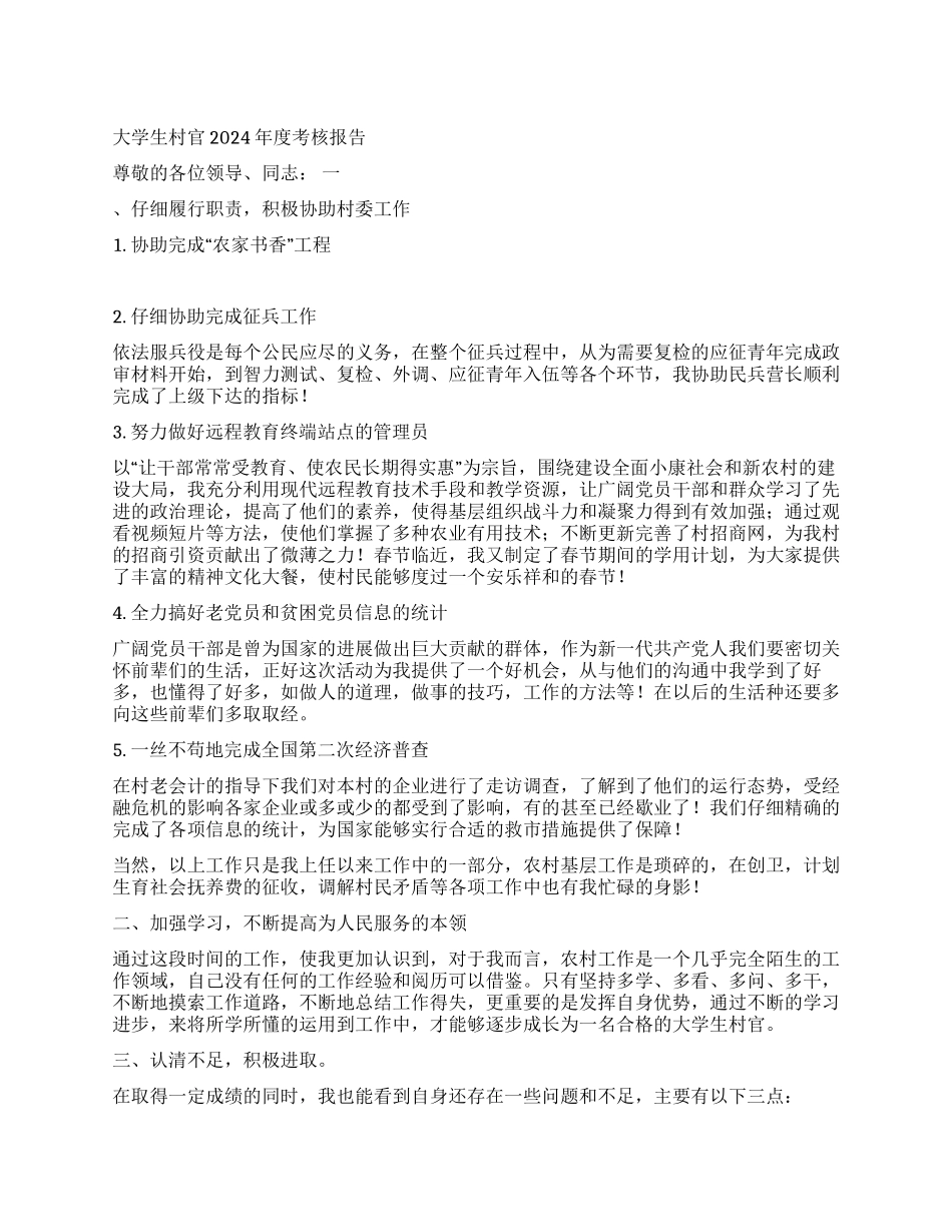 大学生村官2024年度考核报告_第1页