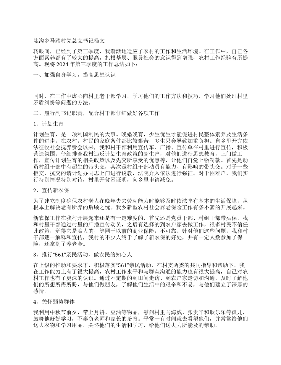 大学生村官2024年第三季度工作总结-村党总支书记_第1页