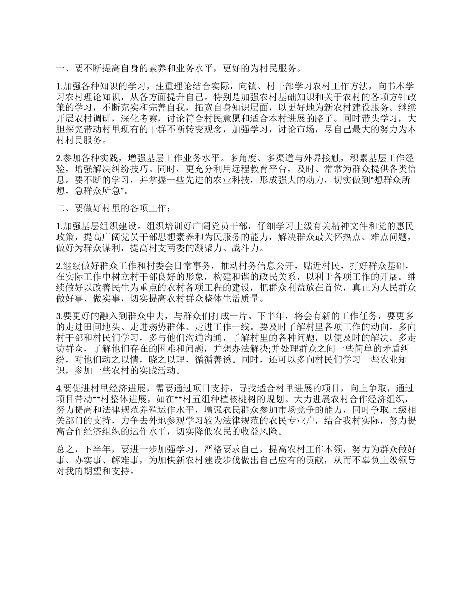 大学生村官下半年工作计划模板_第1页