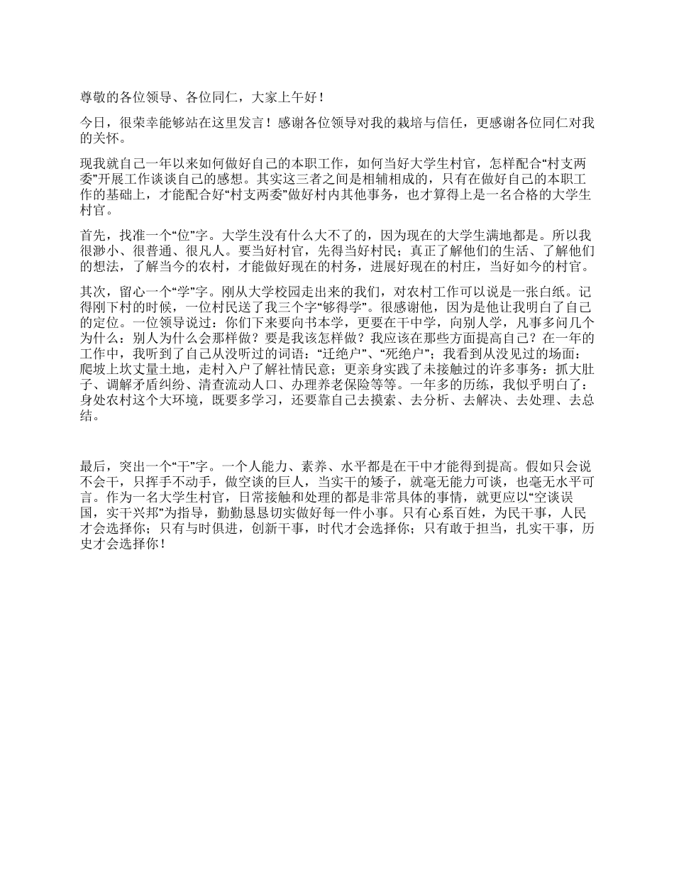 大学生村官年终总结发言稿_第1页