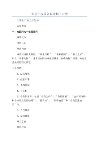 大学生校园创业计划书示例