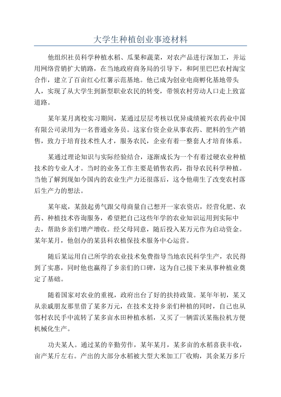 大学生种植创业事迹材料_第1页