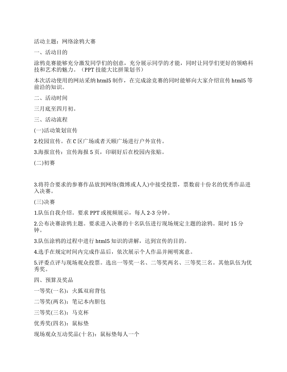 大学生网络涂鸦大赛策划书_第1页